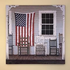 NEW Signed 'Chair Family With Flag' Canvas