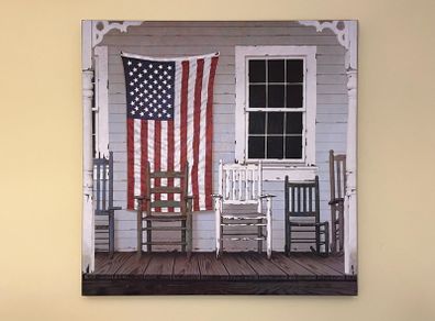 NEW Signed 'Chair Family With Flag' Canvas