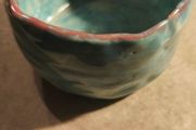 Handmade Pottery ceramic pinch pot or small cup turquoise and purple  .