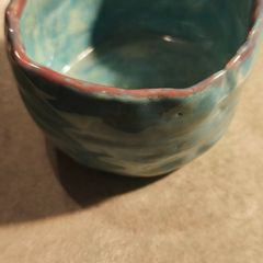 Handmade Pottery ceramic pinch pot or small cup turquoise and purple  .