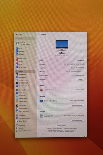 iMac 2017,  27 inches Retina 5K, 64GB RAM