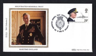 1982 Great Britain Benham Silke Cover Commemorative Mountbatten Memorial Trust with linked cancel tying 29p Viscount Cunningham and H.M.S. Warspite commemorative stamp