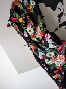 TED BAKER Floral Black Oil Painting Midi Dress Size 0