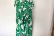 Green and white tropical print  cold shoulder dress 2XL Uk 18 includes post