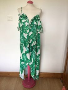 Green and white tropical print  cold shoulder dress 2XL Uk 18 includes post