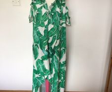 Green and white tropical print  cold shoulder dress 2XL Uk 18 includes post