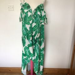 Green and white tropical print  cold shoulder dress 2XL Uk 18 includes post