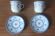 Vintage "Queen's Ingrid" cups with Blue and White floral design with matching saucers  made in England