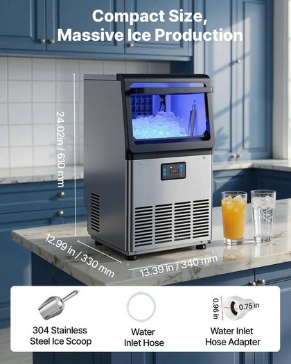 Commercial Ice Maker Machine 36 kg/24h with 6 kg Storage Capacity, Countertop/Freestanding/Under Counter