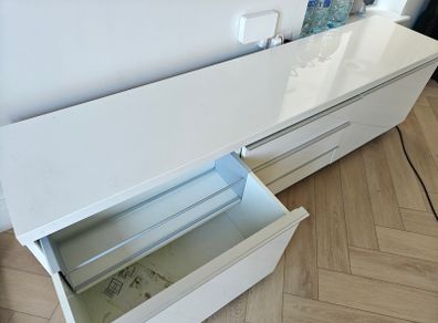 White gloss TV unit with drawers