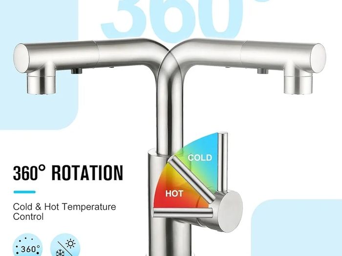 Kitchen Tap With 3 Function Sprayer, Pull Out Mixer With 360 Swivel, Single Handle Sink Tap for Bathroom or Kitchen, Stainless Steel