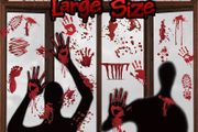 Halloween Window Stickers Bloody Hands Scary Halloween Window Clings Large Shadow Realistic Bloody Footprints DO NOT Enter Double-Sided Halloween Window Decorations