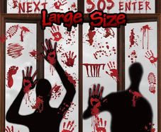Halloween Window Stickers Bloody Hands Scary Halloween Window Clings Large Shadow Realistic Bloody Footprints DO NOT Enter Double-Sided Halloween Window Decorations