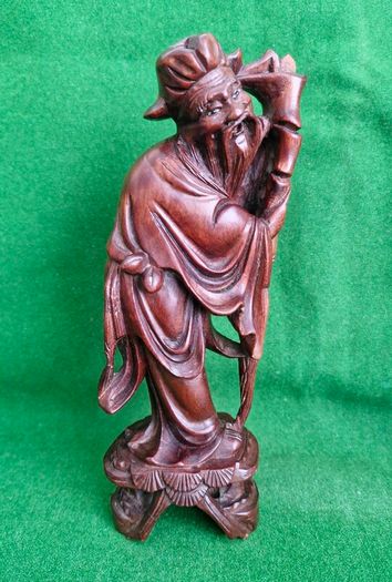 Antique Hand Carved Rosewood Oriental Figure