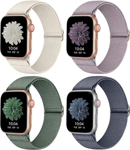 4 Pack Stretchy Nylon Strap Compatible with Apple Watch Straps 38mm 40mm 41mm 42mm(series 11 10), Adjustable Sport Elastic Bands for iWatch Series 11/10/9/8/7/6/5/4/3/2/1/Ultra3/2/1/SE3