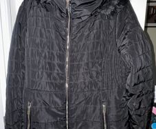F&F Black Padded Coat with Black Fluffy Hood and Gold Trimmings