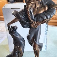 Vintage ALEXANDER DANEL Sculpture Art Deco Feline Mystique Austin Cheetah Woman