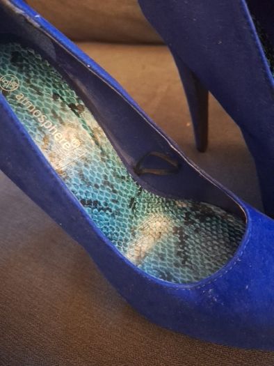 High Heels/Just Fab Anahi Blue And Teal Heels Suede And Teal Snake Skin Size 5 UK ..  38EU Womens