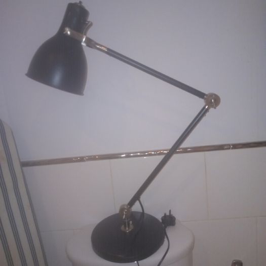 Tall Vintage Angle Pause Enamel and Chrome Lamp > 40 inches.