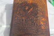Vintage Faux Leather Wooden Cigar Box