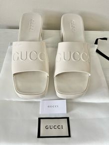 Rubber Block Heel Slides in Mystic White