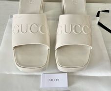 Rubber Block Heel Slides in Mystic White