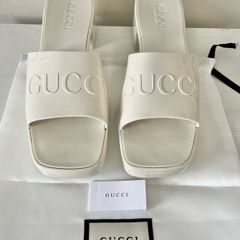 Rubber Block Heel Slides in Mystic White
