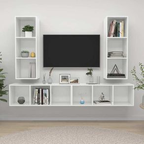 Wall-mounted TV Cabinets 4 pcs High Gloss White Chipboard