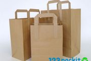 Lot of 20 pcs carrier bags kraft flat tape handles Size Small 18x10x21 cm /  7x 3.9x8.2 inches