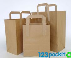 Lot of 20 pcs carrier bags kraft flat tape handles Size Small 18x10x21 cm /  7x 3.9x8.2 inches