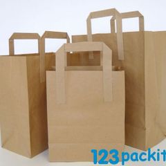 Lot of 20 pcs carrier bags kraft flat tape handles Size Small 18x10x21 cm /  7x 3.9x8.2 inches