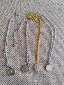 Coin necklaces x 4 old Irish threepence coins on a 40cm chain with a lobster clasp closure FREE STANDARD POSTAGE INCLUDED