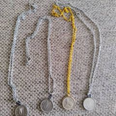 Coin necklaces x 4 old Irish threepence coins on a 40cm chain with a lobster clasp closure FREE STANDARD POSTAGE INCLUDED