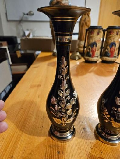 3 X Pairs Of Vases. Porcelain And Metal All In Good Condition. See Photos For Same.