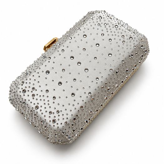 Silver Satin Rhinestone Clutch Bag Wedding or Party