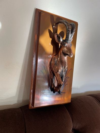 Rare Vintage Rhobard Rhonya Rhodesia Teak and Copper Sable Antelope Mounted Plaque