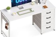 Computer Desk with Drawers 120 x 48 cm Office Storage Headphone for Small Spaces Reversible Study Table Home White