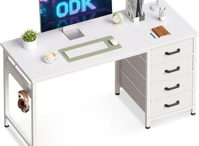 Computer Desk with Drawers 120 x 48 cm Office Storage Headphone for Small Spaces Reversible Study Table Home White