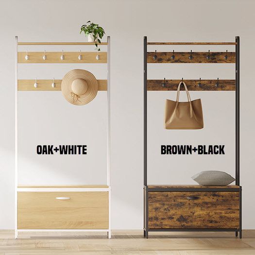 Shoe Rack with Bench Coat Hooks Top Shelf Hall Tree