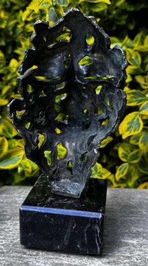 Surrealist Bronze Mask Inspired By Salvador Dali (21cm) - Patinated Bronze, Marble