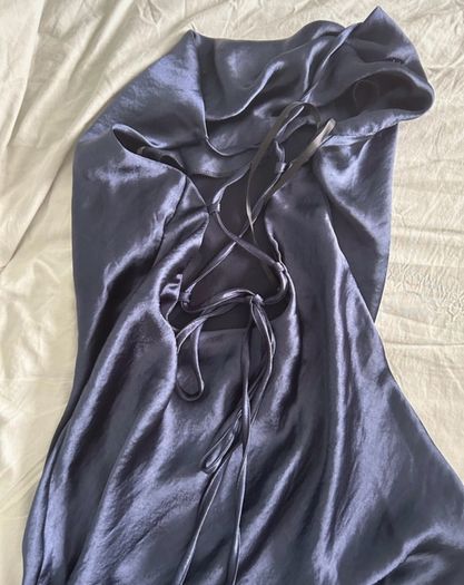 Brand New ASOS design Navy Satin Cowl Neck Maxi Dress - Lace Up Back - UK 16