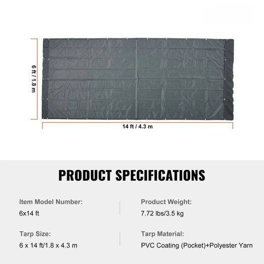 6 x 14ft Heavy Duty Dump Truck Mesh Tarp PVC Coated with Reinforced Stitching and Brass Grommets