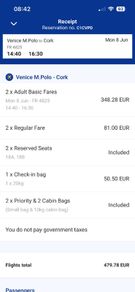 Flights Cork-Milan 30May, Venice-Cork 08 Jun