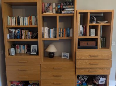 Oak Storage Shelves Drawers