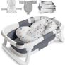 Foldable Baby Bath Tub with Digital Thermometer Collapsible Newborn Bathtub with Soft Cushion Mesh Support Net Anti-Slip Portable Travel Spa for Infants Toddlers 0 to 3 Year Grey Star Image 2