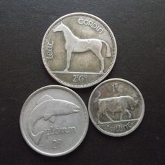 1928 Irish Free State. Set of 3 Silver Coins: Half Crown&Florin&Shilling