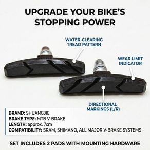 Shuang Jie MTB V-Brake Brake Pads  for Shimano, SRAM & Major V-Brake Systems