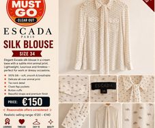 ESCADA 100% Pure Silk Designer Blouse - Elephant Print