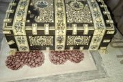 Rare Antique 19th-Century Anglo-Indian Vizagapatam Trinket Box, crafted in India for the European market. The casket features dark Horn Veneers with intricate, reticulated carvings made of Ivory or Camel Bone, Postage Available or Collection,