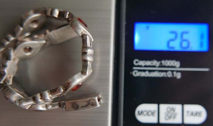 Vintage Natural Garnet and Sterling Silver 925 Bracelet, hallmarked Bracelet. length 7,5" - 26,1g